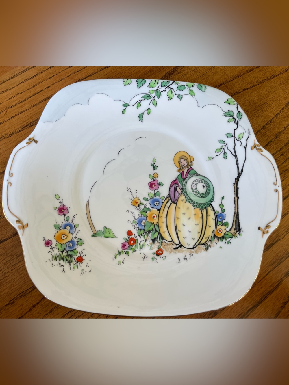 Crown Straffordshire Serving Plate w/Multicolor Floral and Figurine